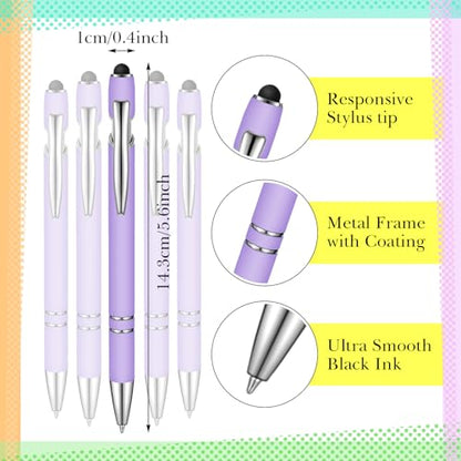 Zonon 38 Pieces Rubberized Ballpoint Pen with Stylus Tip Stylish Metal Pen Capacitive Styli with Soft Rubberized Grip, Black Ink for Most Devices(Purple) - color: Purple
