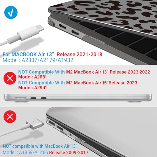 IBENZER Compatible with New MacBook Air 13 inch case 2022 2021 2020 M1 A2337 A2179 A1932, Hard Shell Case&Keyboard Cover&Screen Film for Mac Air 13 (2018-2022), Black Leopard, AT13-LP-BK+2 - color: Black Leopard