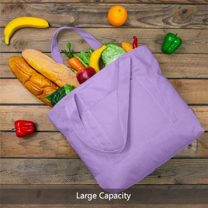 TOPDesign 1-Pack Canvas Tote Bag with an External Pocket, Reusable Grocery Shopping Bag, Top Zipper Closure, Daily Essentials (Lavender) - color: Lavender