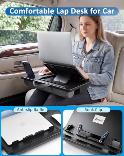 Adjustable Lap Desk with Cushion Stroage Rotatable Phone Stand | Laptop Lap Desk with 8 Angles Adjustable Mouse Pad and iPad Stand for Bed Couch Car Home Office, Fits up to 14" Laptop - size: MAX