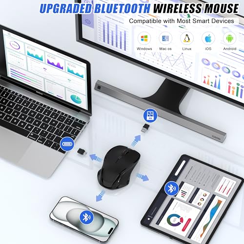 Wireless Bluetooth Mouse for Mac Pro MacBook Air, Rechargeable Mice with Jiggler Mouse, 3 Mode Switch Bluetooth 5.2/3.0 & 2.4G USB-A/USB-C Receiver, Optical Silent Mouse for iPad PC Laptop, Black - color: Bluetooth Wireless Mouse (Black)