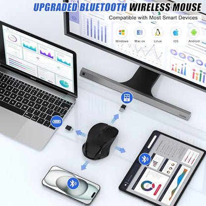 Wireless Bluetooth Mouse for Mac Pro MacBook Air, Rechargeable Mice with Jiggler Mouse, 3 Mode Switch Bluetooth 5.2/3.0 & 2.4G USB-A/USB-C Receiver, Optical Silent Mouse for iPad PC Laptop, Black - color: Bluetooth Wireless Mouse (Black)