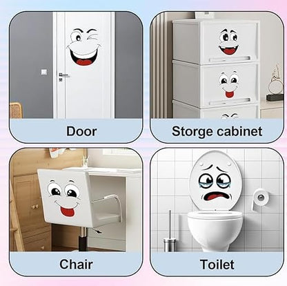 8Pcs Funny Trash Can Stickers, 4 Sheets Cartoon Face Decals, Self-Adhesive Waterproof Decorative Stickers for Trash Can, Toilet and Refrigerator