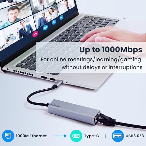 USB c hub ethernet,USB C Hub with RJ45 Gigabit Ethernet,Thunderbolt 4/3 to Ethernet Adapter,USB C to Network Adapter Compatible with MacBook Pro/Air, iPad Pro,Laptop,Chromebook,and More - color: USB C-GRAY