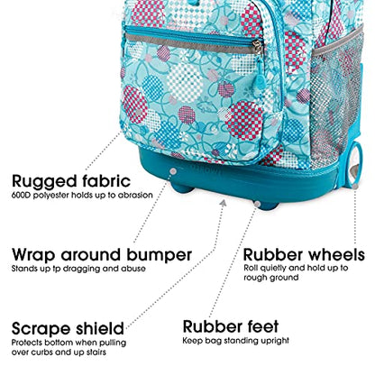 J World Sunrise Kids Rolling Backpack with Wheels for Girls Boys, Roller Bookbag for School, 18 x 13 x 9 Inches, Dandelion - color: Dandelion