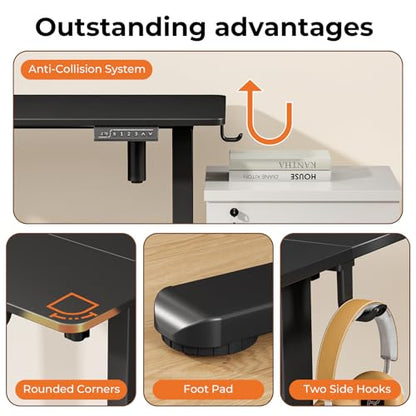 Electric Standing Desk, 40" ×20" Samll Standing Table, Height Adjustable Compact Sit Stand Desk with Splice Board, Home Office Table with 2 Hooks, Black - color: Black, size: 40"