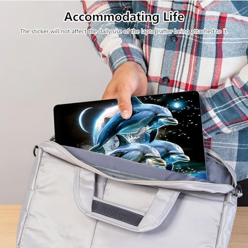 Universal Laptop Skin Sticker with 2 Wrist Pad Skins, Waterproof Scratch Resistant Vinyl Laptop Cover Decal, Cut to Fit for 11–15.6 Inch MacBook HP Dell Lenovo, Dolphins Moon - color: Dolphins Moon
