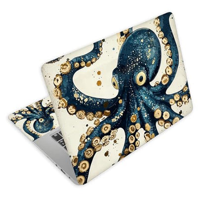 Universal Laptop Skin Decal, 3-Piece Vinyl Protector for 12 13 14 15.6" Notebook, Waterproof Anti-Scratch, Easy Trim & Bubble-Free Finish, Octopus Skin Gold Foil Accents Teal - color: Octopus Skin Gold Foil Accents Teal
