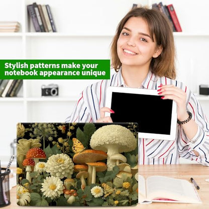 Laptop Skin Sticker Decal, Universal Protective Cover Fit 12 13 14 15.6 Inch Notebook, Reusable Water-Resistant Vinyl Decal w/ 2 Wrist Pads for Business Travel Office, Mushroom Daisy - color: Mushroom Daisy