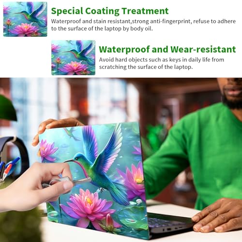 Laptop Skin Sticker Decal, Universal Protective Cover Fit 12 13 14 15.6 Inch Notebook, Reusable Water-Resistant Vinyl Decal w/ 2 Wrist Pads for Business Travel Office, Lotus Leaf Hummingbird - color: Lotus Leaf Hummingbird