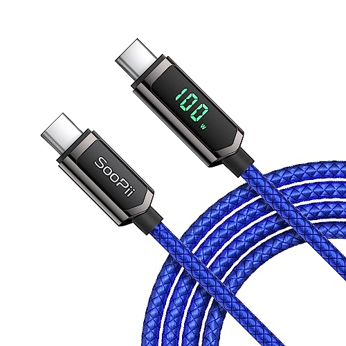 SOOPII USB C Cable, 6.6FT Nylon Braided USB C to USB C Cable, 100W PD Fast Charging Type-C Cable with LED Display for lPhone 15/15 Plus/15 Pro, MacBook Pro, Samsung Galaxy S22/S10, Pixel, LG - color: Blue, size: 6.6 Feet 100W