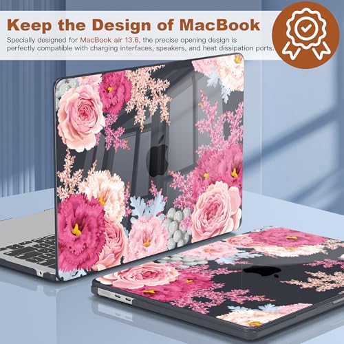 CISSOOK Compatible with MacBook Air 13.6 inch Case A3449 A3240 A3113 A2681 | 2026 2025 2024 2023 2022, 5in1 Set Hard Shell Case Keyboard Cover for MacBook Air 13 inch M2 M3 M4 M5, Gorgeous Flowers - color: Air13.6inch-Gorgeous flowers