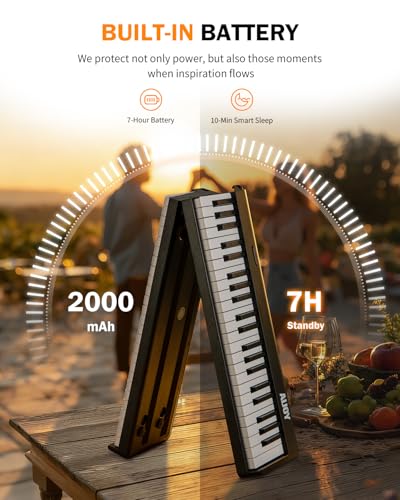AiJoy 88-Key Portable Piano Keyboard with Semi-Weighted Keys Folding Piano | Built-in Speakers/MIDI, Long Battery Life Electric Keyboard Piano for Beginners - color: Black