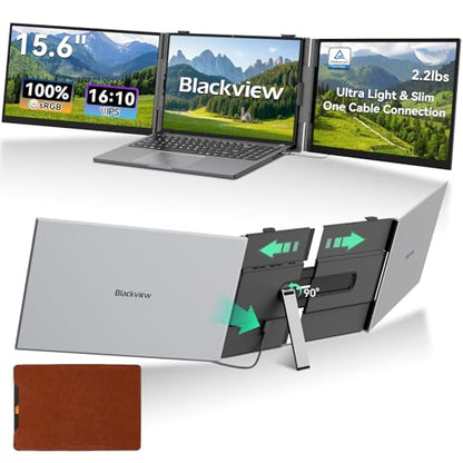 Blackview Laptop Screen Extender, 2.2 lb Ultra-Light, One-Cable Connection, 15.6" Triple Screen Laptop Monitor Extender, TÜV Eye-Care, Business Travel, Mac, Windows, ChromeOS, Switch