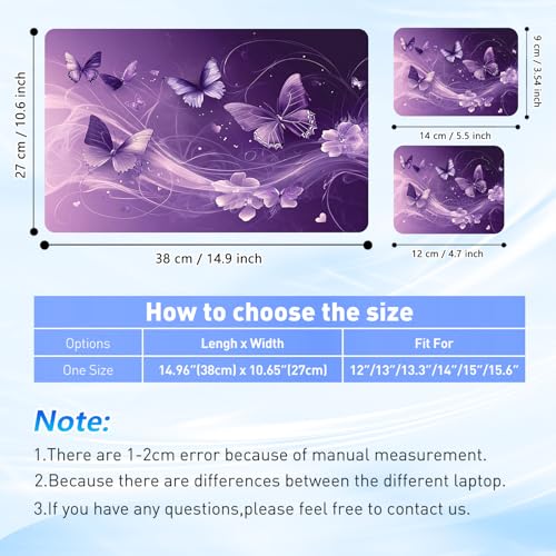 Universal Laptop Skin Sticker Decal with 2 Wrist Pad Skins, Waterproof Scratch Vinyl Cover for 11–15.6 Inch MacBook, HP, Dell, Lenovo, Cutable & Reusable,Purple Butterfly Fantasy - color: Purple Butterfly Fantasy