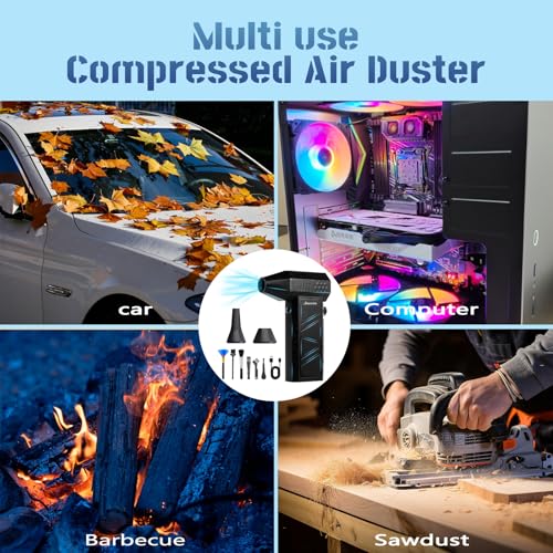 BENJEN Compressed Air Duster-150000RPM Electric Air Duster for Cleaning Keyboard & PC Infinitely Adjustable Speed Cordless Turbo Fan Turbo Dryer Blower for Car, Air Bed, Outdoors, Home.