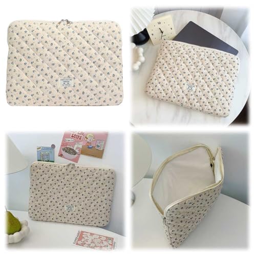 Cute Laptop Sleeve 13-15 inch Laptop Case Aesthetic Quilted Laptop Sleeve Computer Bag with Flower Printing for MacBook (A-Blue, 15inch) - color: A-blue, size: 15inch