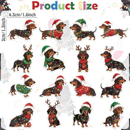Haooryx Christmas Dachshund Sticker Roll - 1000 Pcs Cute Sausage Dog String Light Waterproof Vinyl Reusable Laptop Sticker Coloring Book Scrapbook Water Bottle Page Activity Pad Party Favor Skateboard - style: Christmas Dachshund
