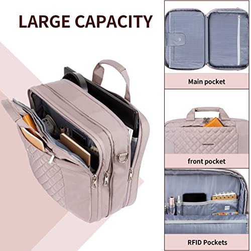 KROSER Laptop Bag 15.6 Inch Briefcase Shoulder Bag Water Repellent Laptop Bag Bussiness Carrying Handbag | Built-in luggage strap & TSA friendly, multi compartments, suitable for business, office, travel, men and women - color: Grey Pink