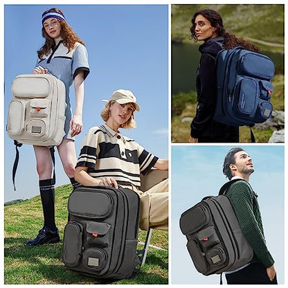 mixi Large Capacity Expandable Travel Backpack for Women & Men 15.6'' Laptop Carry On Weekender Bag Outdoor Hiking with Multifunction Pockets 180° Open Water Resistant 18 Inch 28L, Rock Gray - color: Expandable Rock Gray