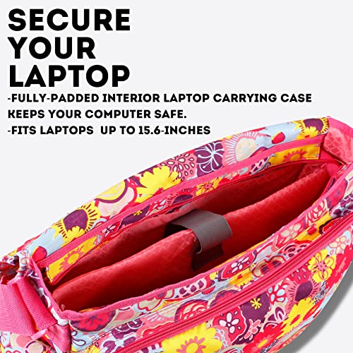J World New York Thomas Laptop Messenger Bag for Women & Men. Kids Computer Bookbag - color: Poppy Pansy