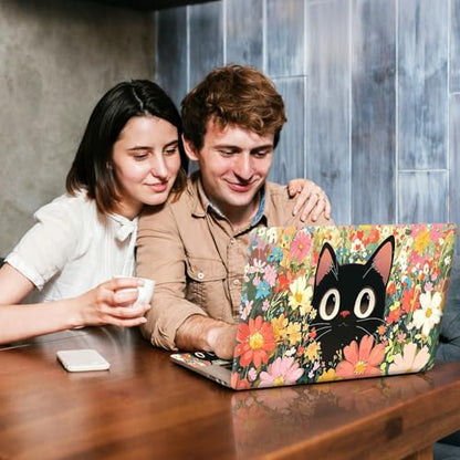 Universal Laptop Skin Sticker Decal, Compatible with MacBook HP Dell Lenovo 12"-15.6", Reusable Vinyl Notebook Cover 3PCS Set, High-Recognition Film-Black Cat in Florals - color: Black Cat in Florals