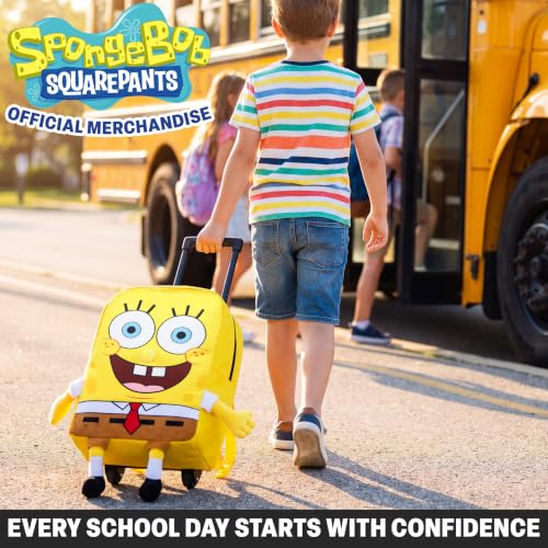 Get Trend SpongeBob Squarepants 3D Rolling Luggage with Wheels, 18” | 21L Cabin Suitcase, Lightweight Kids Carry On Backpack with Telescopic Handle for Trips, Holidays & School - color: Yellow SpongeBob
