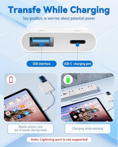USB C to USB Camera Adapter with 30W PD Charging Port | OTG Cable, Compatible with iPhone 17/16/15 iPad Android, USB 3.0 Female, For Flash Drives Keyboards Mice