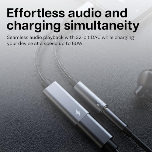 MMOBIEL USB C to 3.5mm Splitter Headphone and Charger 2-in-1 Aux Adapter 60W Fast Charging and 32-Bit Hi-Res Audio Mic & Headset Support Compatible with iPhone 17 16 15, iPad Pro/Air, Galaxy S26–S21 - size: 32 Bit