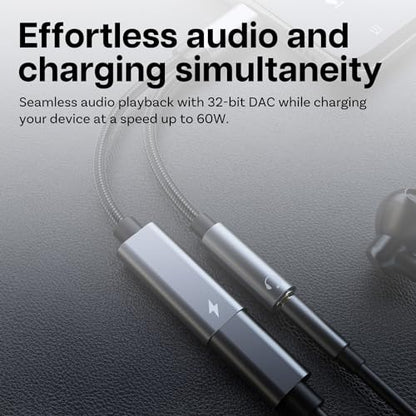 MMOBIEL USB C to 3.5mm Splitter Headphone and Charger 2-in-1 Aux Adapter 60W Fast Charging and 32-Bit Hi-Res Audio Mic & Headset Support Compatible with iPhone 17 16 15, iPad Pro/Air, Galaxy S26–S21 - size: 32 Bit