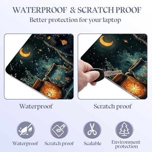Universal Laptop Skin Sticker Decal,15.6 Inch Laptop Vinyl Cover for 13" 14" 15.6" Laptop,Scratch-Resistant Waterproof Protector Wrap,Reusable with Wrist Pads,Witchy Black Cat Crescent Moon - color: Witchy Black Cat Crescent Moon