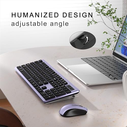 MPTOG Wireless Keyboard and Mouse Combo, Full-Size 104-Key Office Keyboard with 15 Function Keys, Numeric Keypad, Single USB Receiver, Compatible with PC and Laptop(Purple) - color: Purple