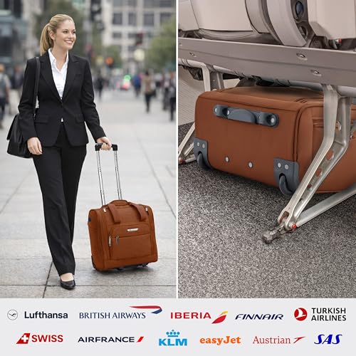 TPRC 15” Underseat Carry-On Luggage Airline Approved Personal Item with USB Charging Port, Brown - color: Brown