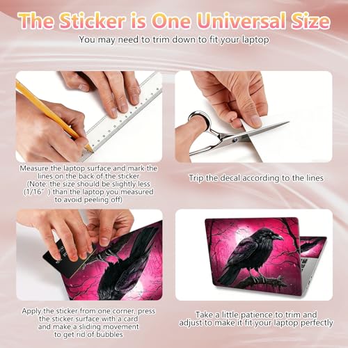 Laptop Skin Sticker Decal 12" 13" 13.3" 14" 15" 15.6",Waterproof Scratch Resistant Vinyl,Reusable Easy to Apply,for MacBook HP Dell Notebooks Netbooks Laptop,2 Wrist Pads,Cute Crow Pink - color: Cute Crow Pink