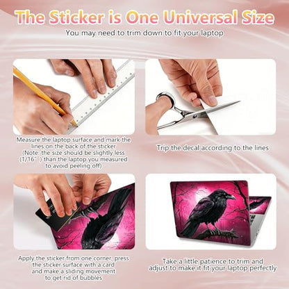 Laptop Skin Sticker Decal 12" 13" 13.3" 14" 15" 15.6",Waterproof Scratch Resistant Vinyl,Reusable Easy to Apply,for MacBook HP Dell Notebooks Netbooks Laptop,2 Wrist Pads,Cute Crow Pink - color: Cute Crow Pink