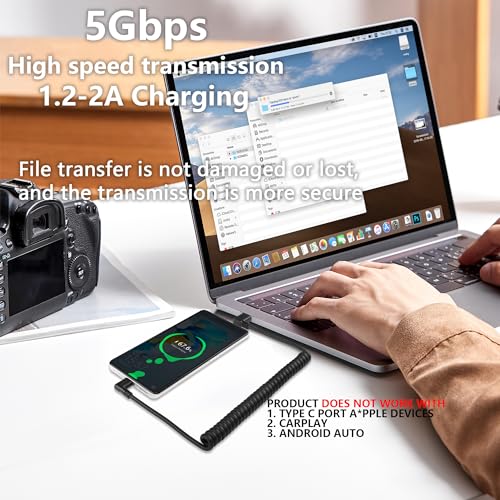 SinLoon 90 Degree USB Type C Spring Cable 5Gbps Retractable USB3.0 to USB C Charging Cable and Data Transfer for Phone, Tablet, Other USB C Devices (Up) - style: Up