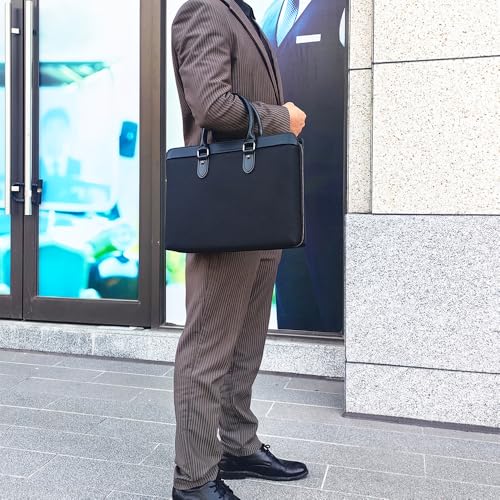 Men’s Business Briefcase, Waterproof Oxford Laptop Bag 14 Inch, Large Capacity Expandable Handheld Portfolio for Work, Black