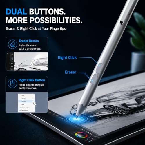 Active Digital Pen for HP Envy x360 Pavilion Spectre Omnibook Touchscreen | MPP 1.51, 2500H Battery Life, 1024 Pressure, Palm Rejection, Dual Side Button Pixel-Perfect Precision for Drawing Note Taking - color: silver