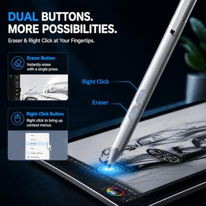 Active Digital Pen for HP Envy x360 Pavilion Spectre Omnibook Touchscreen | MPP 1.51, 2500H Battery Life, 1024 Pressure, Palm Rejection, Dual Side Button Pixel-Perfect Precision for Drawing Note Taking - color: silver