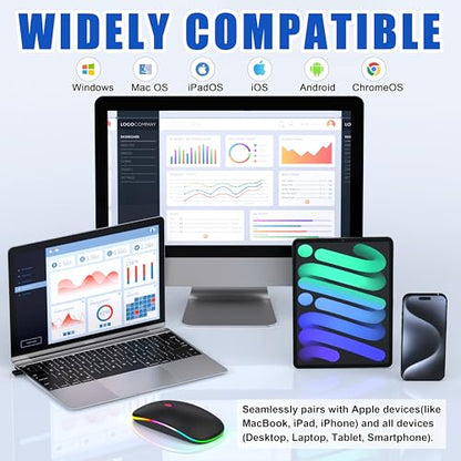 Gizdot-R1 LED Mouse for MacBook Air/iPad/Laptop, Bluetooth Rechargeable Silent Mouse with USB-C, Built-in Mouse Jiggler, 4-Mode Wireless Mouse Compatible with macOS/iOS/Windows/Android - color: Black