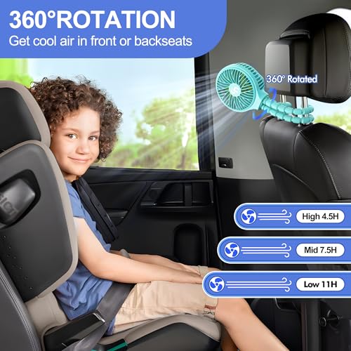 WiHoo Portable Stroller Fan, 11H Ultra-long Battery Life 3 Speed 360°Rotate, USB Rechargeable or Battery Operated Cooling Clip On Personal Fan for Baby Crib Travel Car Seat Blue - color: Blue