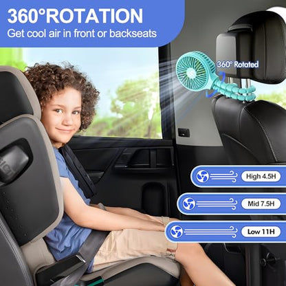 WiHoo Portable Stroller Fan, 11H Ultra-long Battery Life 3 Speed 360°Rotate, USB Rechargeable or Battery Operated Cooling Clip On Personal Fan for Baby Crib Travel Car Seat Blue - color: Blue