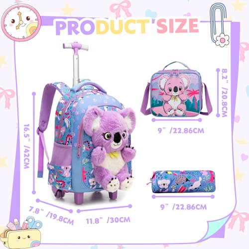 Meetbelify Rolling Backpack for Girls Backpacks with Wheels for Elementary Student Kids School Travel Bag for Girls Ages 6-8 Years Old - color: Purple