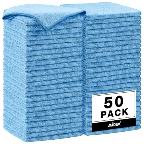 AIDEA Microfiber Cleaning Cloth Blue-50PK,Microfiber Towels for Cars 12×12" | Blue Shop Towels, Dusting Cloth Cleaning Rags, Cleaning Towels for SUVs, House, Mechanic, Workshops, Cleaning Supplies - color: Blue, size: 50PK
