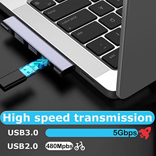 USB Hub for Laptop, USB 3.0 Hub 4-Port, 5Gbps USB Splitter for Laptop, Windows, MacBook, PC, Flash Drives, HDD, Printer, Keyboard, Mouse (Right-Side USB Hub) - color: Grey right model
