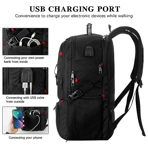 18.4in Men Laptop Backpack with Shoe Compartment for Gym Hiking Business,Large Carry On Travel Bag with PC Compartment,Waterproof College Bookbag School Backpack for Women,Black - size: 18.4in