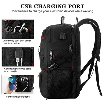 18.4in Men Laptop Backpack with Shoe Compartment for Gym Hiking Business,Large Carry On Travel Bag with PC Compartment,Waterproof College Bookbag School Backpack for Women,Black - size: 18.4in