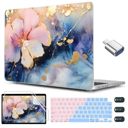 CISSOOK Compatible with MacBook Air 13 inch Case 2026 2025 2024 2023 2022 | A3449 A3240 A3113 A2681, 5in1 Set Hard Shell Case Keyboard Cover for MacBook Air 13.6 inch M2 M3 M4 M5, Marble Flower - color: Air13.6inch-Marble Flower