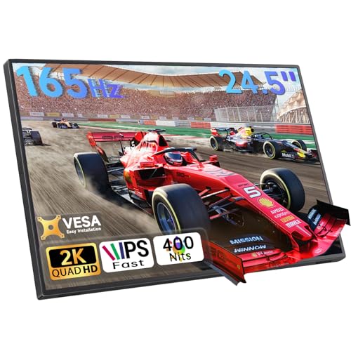24.5" 2K Portable Monitor, 165Hz Gaming Monitor with 100% sRGB IPS Panel, Built-in Adjustable Stand & VESA Mount, USB-C HDMI External Second Screen for Laptop, PC, Phone, Xbox, PS5 - size: 24.5"