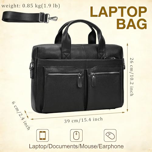 Leather Laptop Bag for Men Briefcase Fits 15.6 Inch Notebook Portable Shoulder Messenger Crossbody Bag for Travel Office - color: 18black Fit 15.6inch
